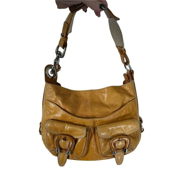 Francesco Biasia Whiskey Saddle Leather Shoulder Hobo Bag Double Front P… - Picture 1 of 12